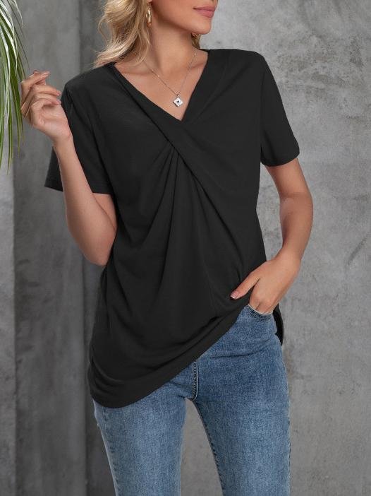 V-neck Short-sleeved Knotted Casual T-shirt Ins Street