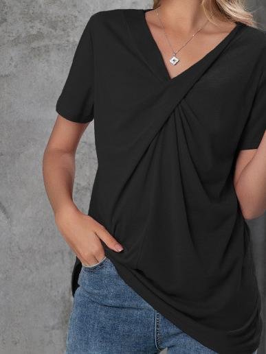 V-neck Short-sleeved Knotted Casual T-shirt Ins Street