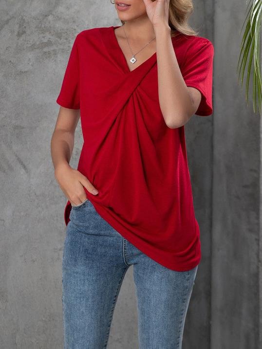 V-neck Short-sleeved Knotted Casual T-shirt Ins Street