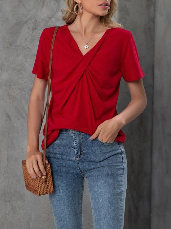 V-neck Short-sleeved Knotted Casual T-shirt Ins Street