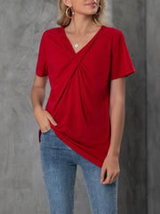 V-neck Short-sleeved Knotted Casual T-shirt Ins Street