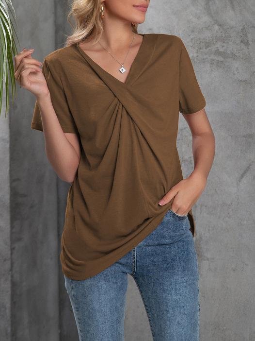 V-neck Short-sleeved Knotted Casual T-shirt Ins Street