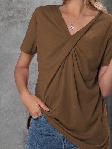 V-neck Short-sleeved Knotted Casual T-shirt Ins Street