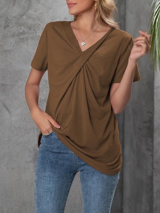 V-neck Short-sleeved Knotted Casual T-shirt Ins Street