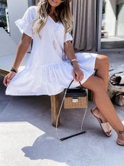 V-neck Short-sleeved Solid Color Short Dress Ins Street