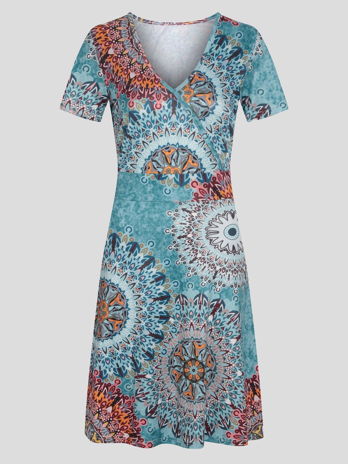 V-neck Short-sleeved Sun Flower Print Dress Ins Street