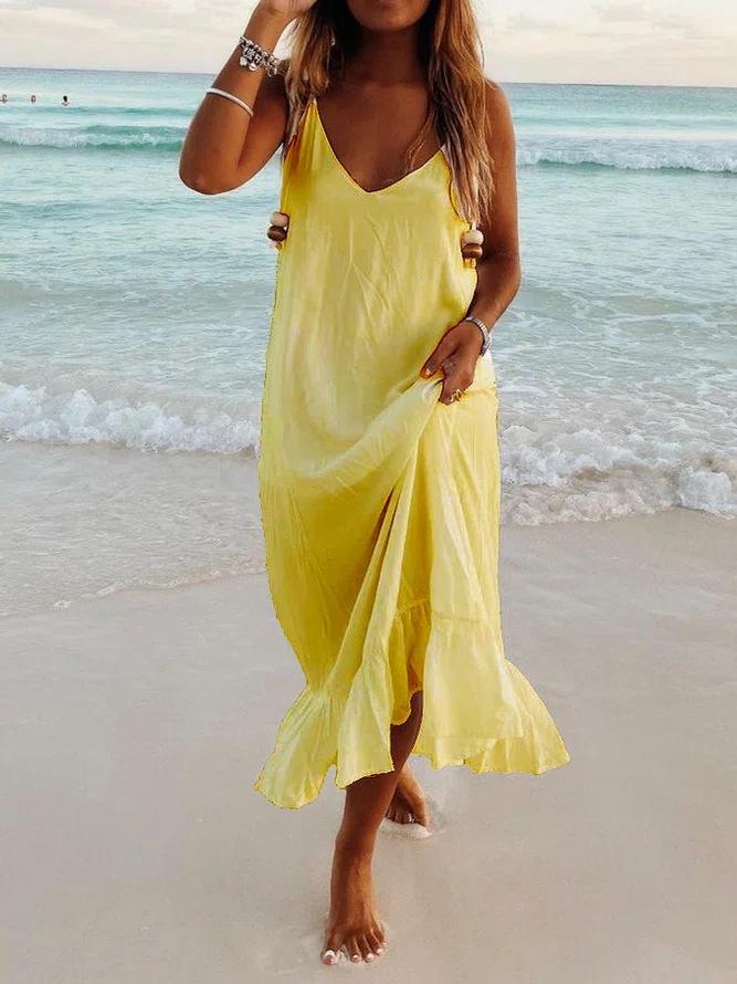 V-Neck Sleeveless Beach Resort Boho Dress Ins Street