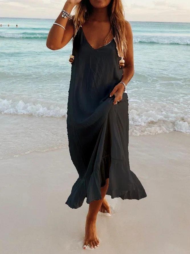 V-Neck Sleeveless Beach Resort Boho Dress Ins Street