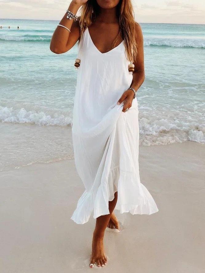 V-Neck Sleeveless Beach Resort Boho Dress Ins Street