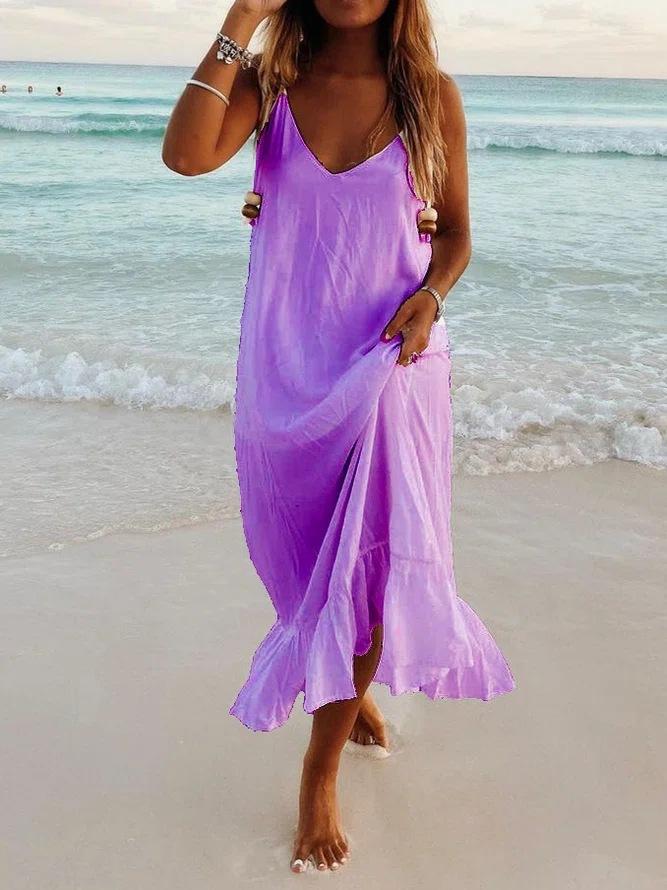 V-Neck Sleeveless Beach Resort Boho Dress Ins Street