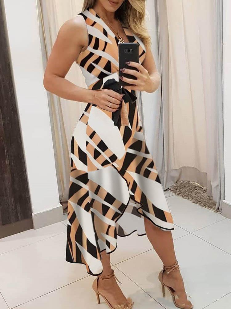 V-neck Sleeveless Contrast Print Ladies Dress Ins Street