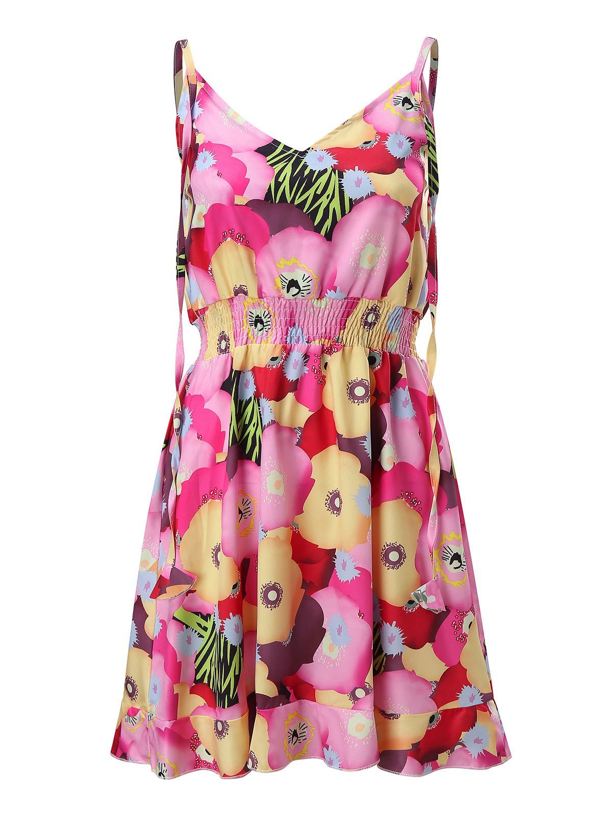 V-Neck Sleeveless Floral Print Suspender Dress Ins Street