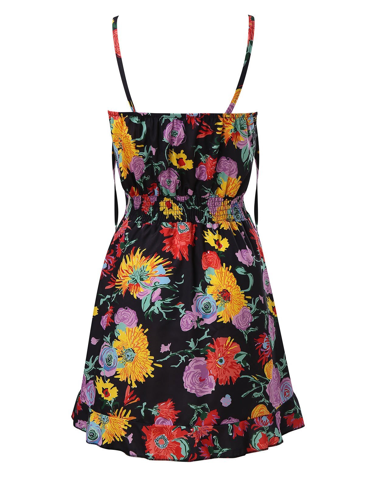 V-Neck Sleeveless Floral Print Suspender Dress Ins Street