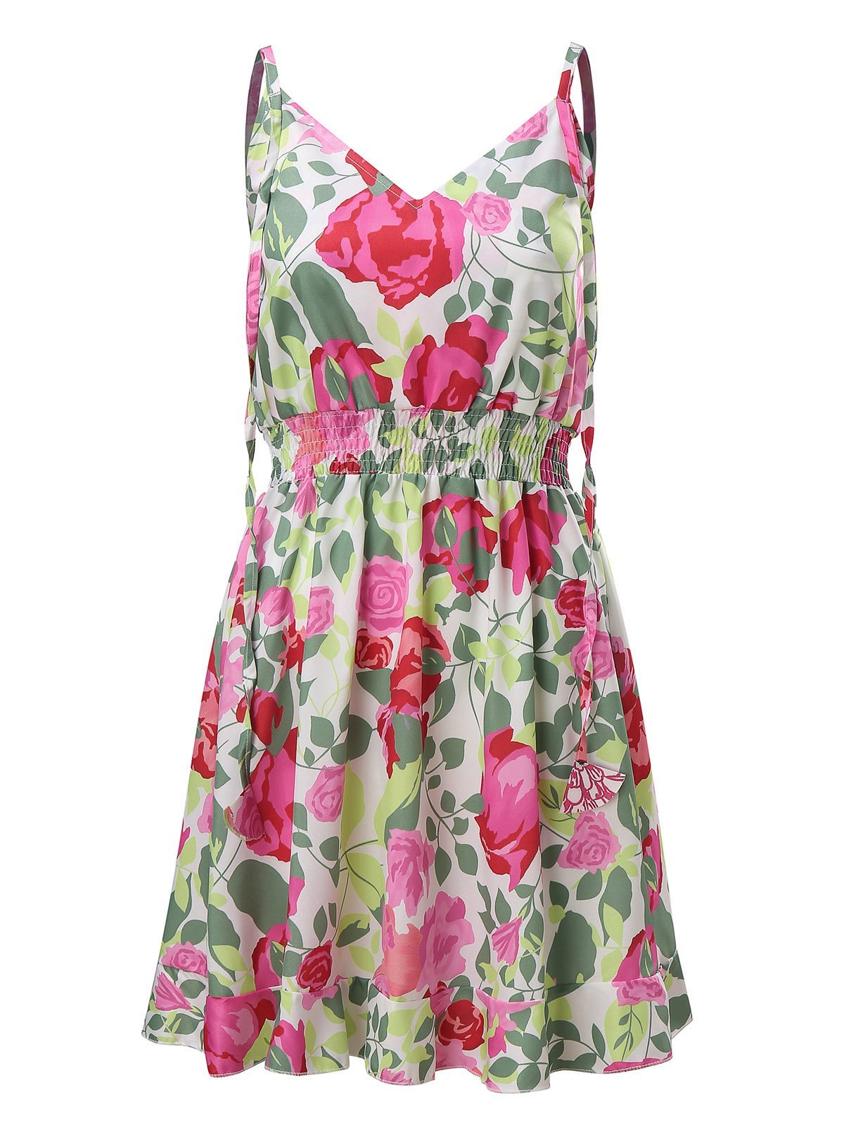 V-Neck Sleeveless Floral Print Suspender Dress Ins Street