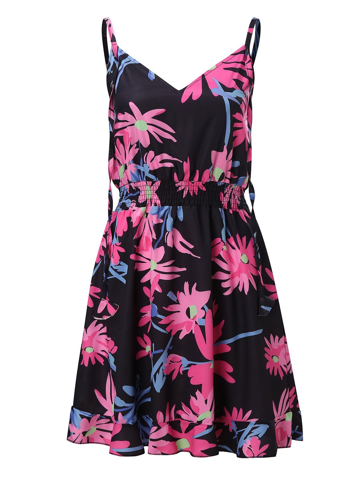 V-Neck Sleeveless Floral Print Suspender Dress Ins Street