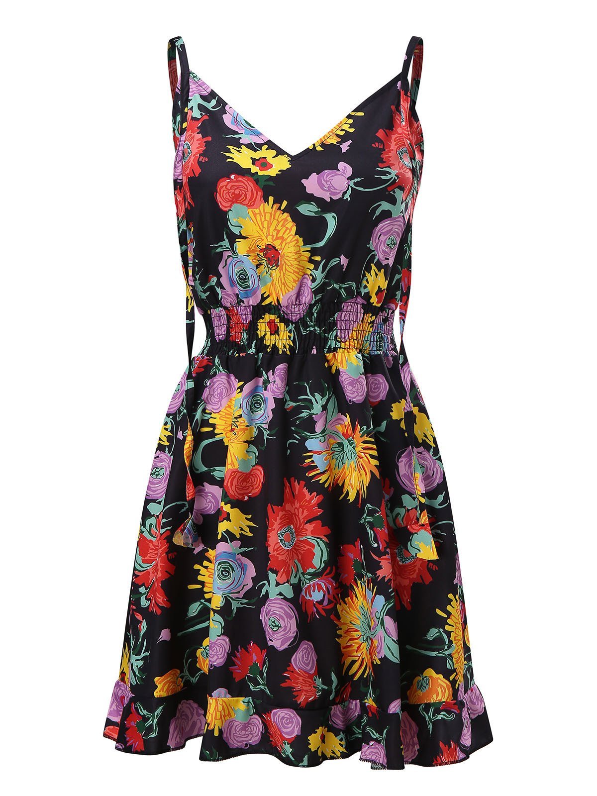 V-Neck Sleeveless Floral Print Suspender Dress Ins Street