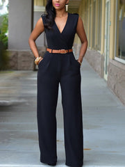 V-neck Sleeveless High Waist Slim Jumpsuit Ins Street