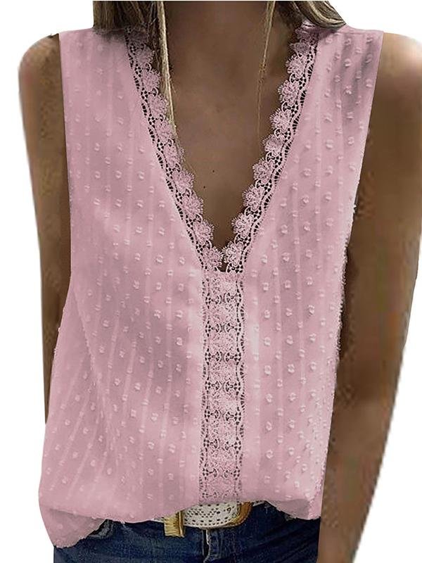 V-neck Sleeveless Lace Stitching Chiffon Tank Top Ins Street