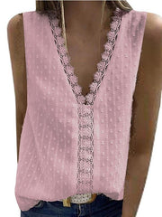 V-neck Sleeveless Lace Stitching Chiffon Tank Top Ins Street