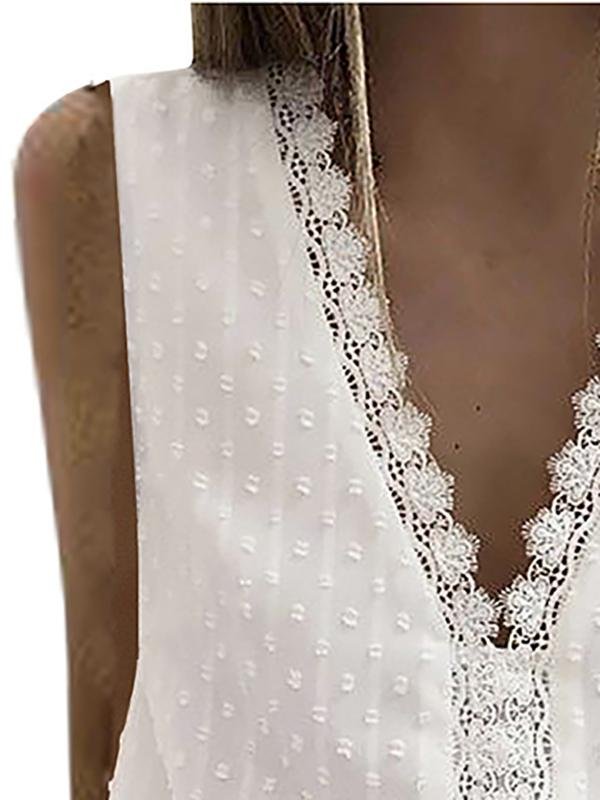 V-neck Sleeveless Lace Stitching Chiffon Tank Top Ins Street