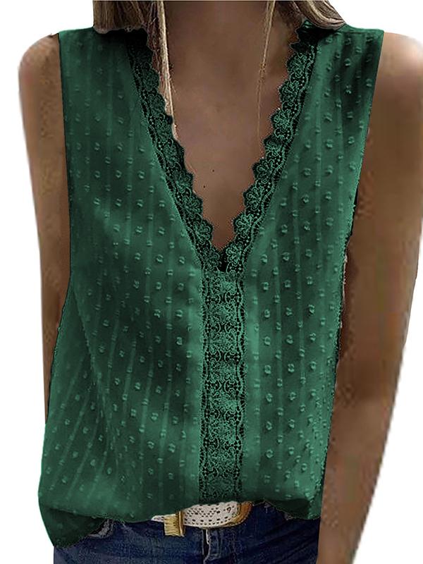 V-neck Sleeveless Lace Stitching Chiffon Tank Top Ins Street