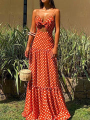 V-neck Sleeveless Polka Dot Beach Dress Ins Street