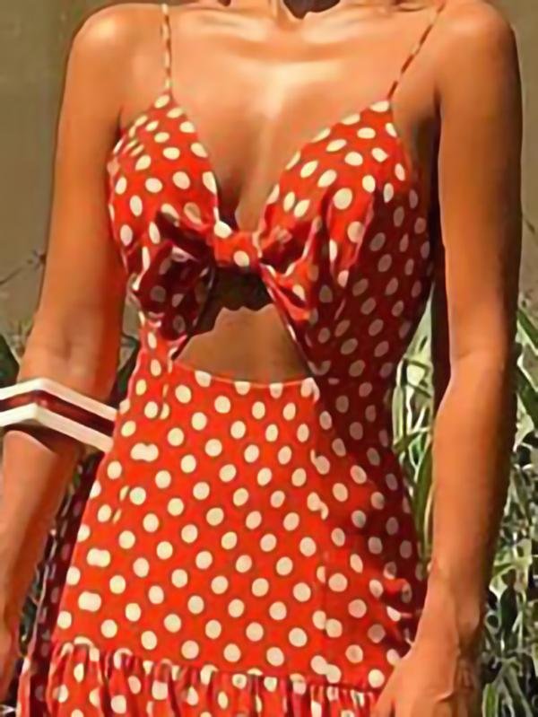 V-neck Sleeveless Polka Dot Beach Dress Ins Street