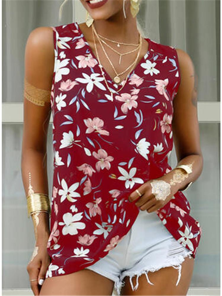V-Neck Sleeveless Print Loose Casual Tank Tops Ins Street