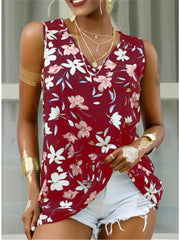 V-Neck Sleeveless Print Loose Casual Tank Tops Ins Street