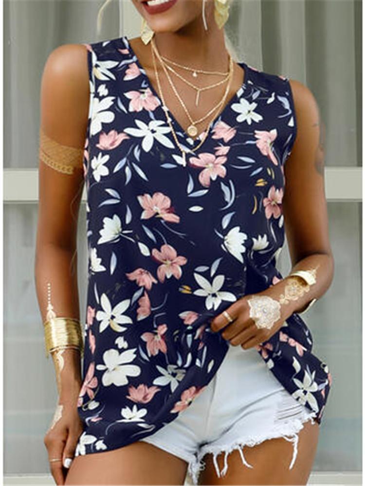 V-Neck Sleeveless Print Loose Casual Tank Tops Ins Street