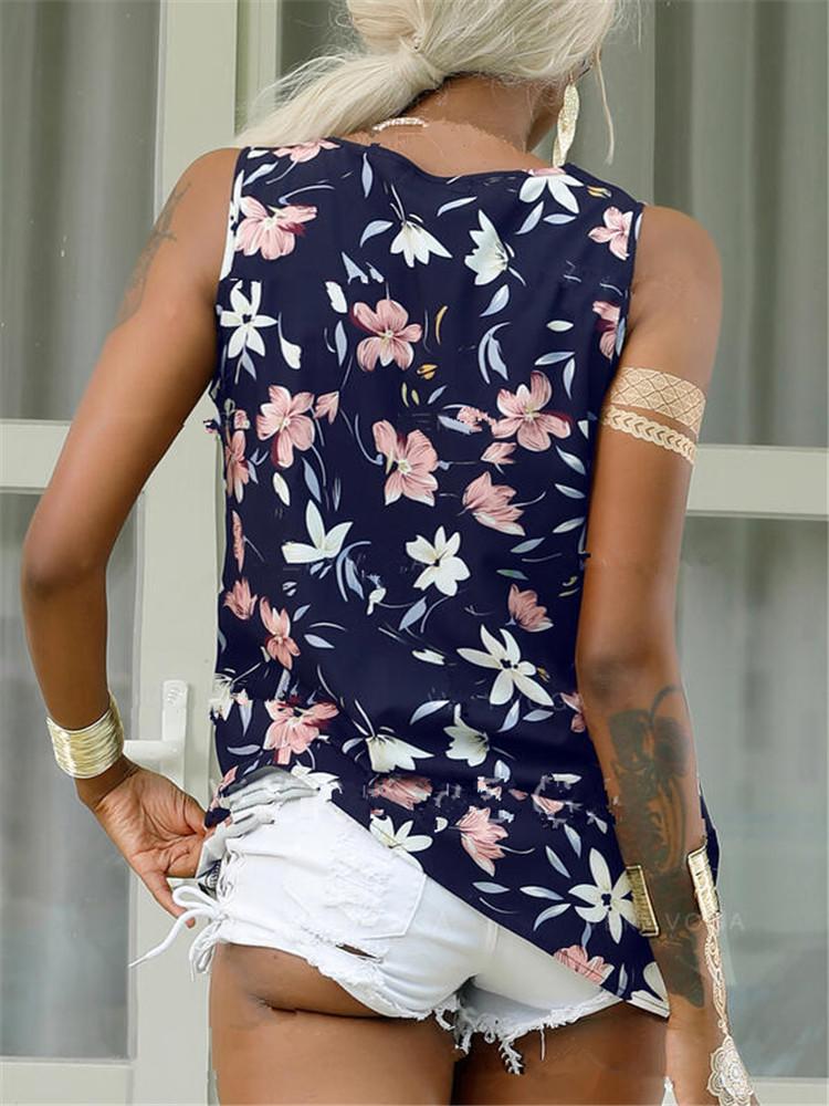 V-Neck Sleeveless Print Loose Casual Tank Tops Ins Street