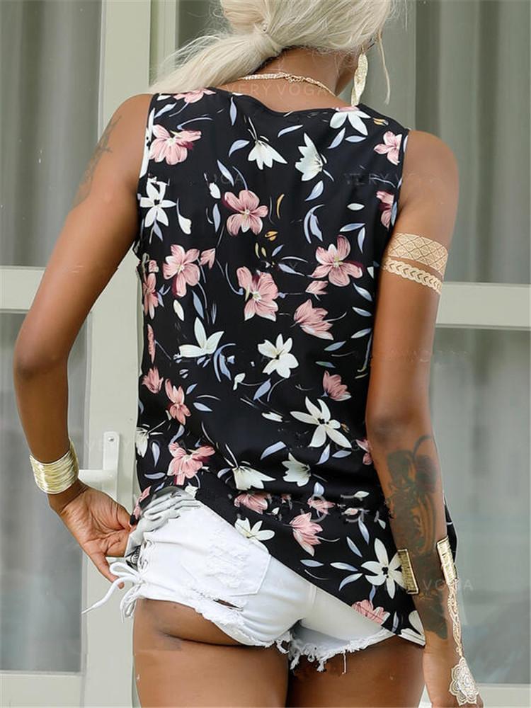 V-Neck Sleeveless Print Loose Casual Tank Tops Ins Street