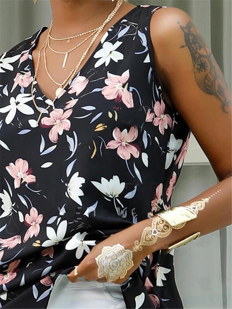 V-Neck Sleeveless Print Loose Casual Tank Tops Ins Street