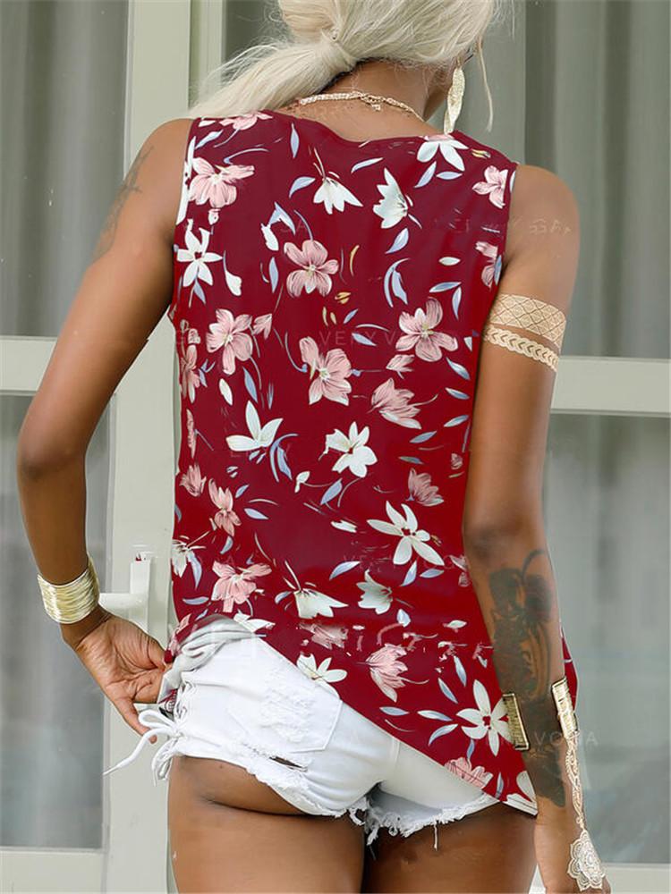 V-Neck Sleeveless Print Loose Casual Tank Tops Ins Street