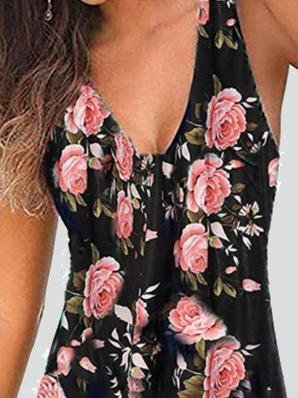 V-neck Sleeveless Print Mini Dress Ins Street