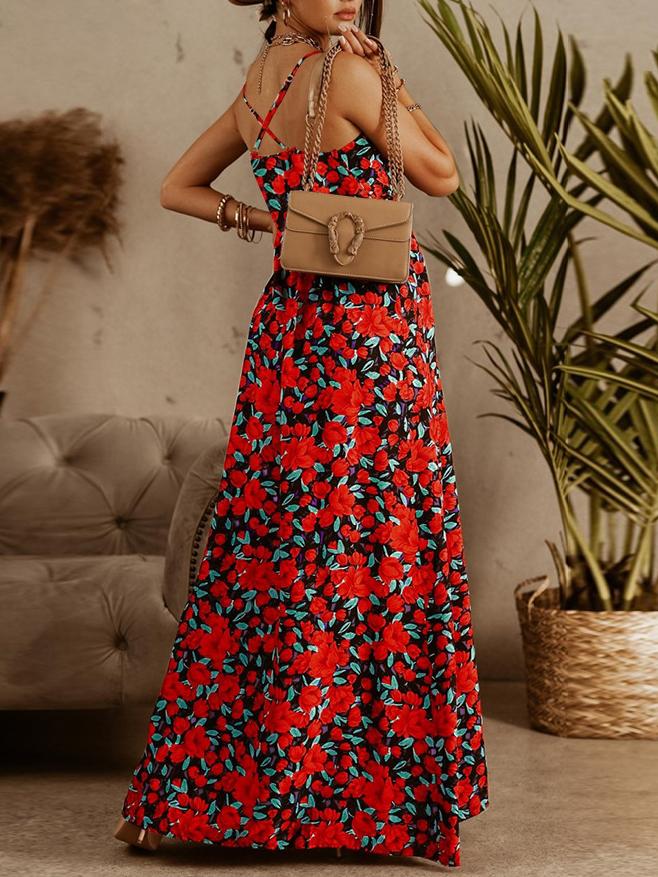 V-neck Sling Floral Bohemian Beach Dress Ins Street