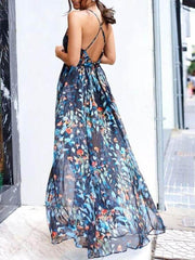 V-neck Sling Print Dress Ins Street