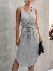 V-neck Solid Color Irregular Waist Round Neck Vest Dress Ins Street