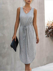 V-neck Solid Color Irregular Waist Round Neck Vest Dress Ins Street