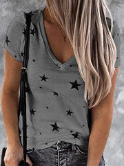 V-neck Star Print Short-sleeved T-shirt Ins Street