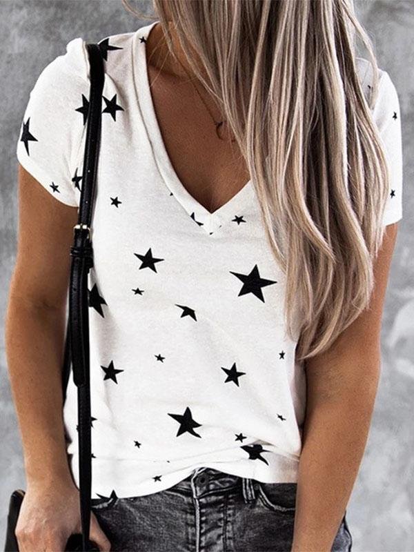 V-neck Star Print Short-sleeved T-shirt Ins Street