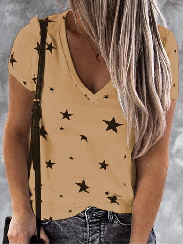 V-neck Star Print Short-sleeved T-shirt Ins Street