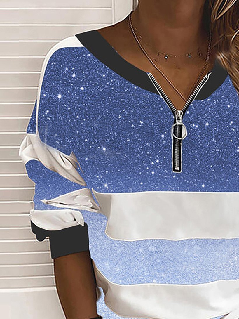 V-neck Starry Sky Print Long-sleeved Top Ins Street