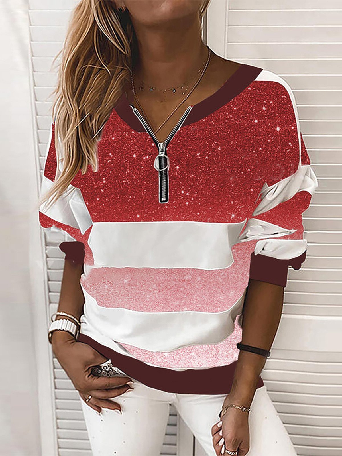 V-neck Starry Sky Print Long-sleeved Top Ins Street