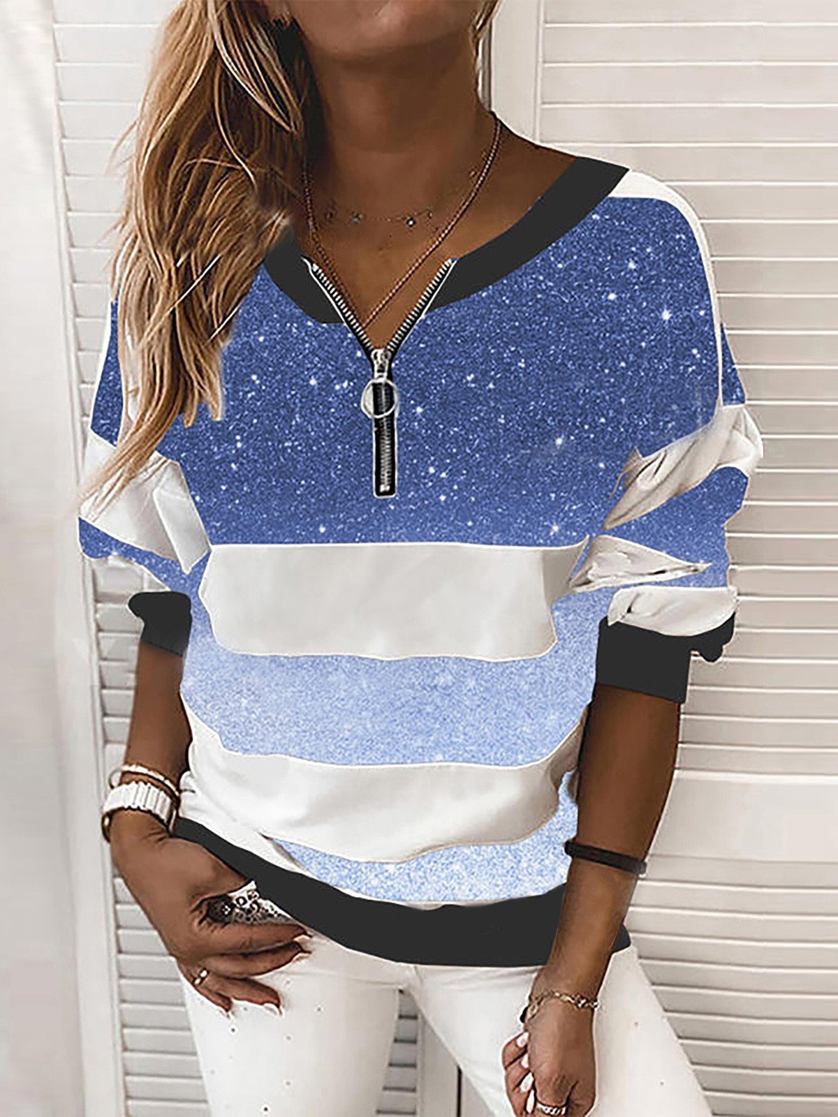 V-neck Starry Sky Print Long-sleeved Top Ins Street