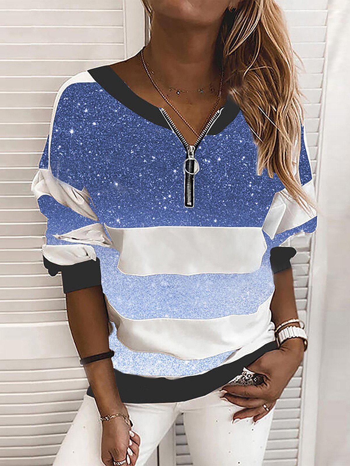 V-neck Starry Sky Print Long-sleeved Top Ins Street