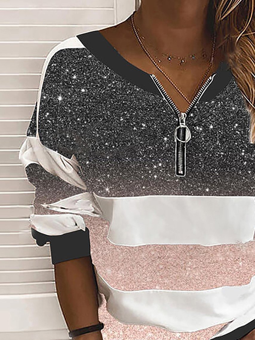 V-neck Starry Sky Print Long-sleeved Top Ins Street