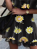 V-Neck Sunflower Print Off The Shoulder Ruffle Dress Ins Street