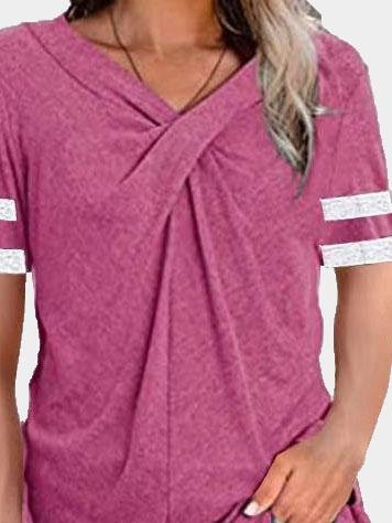 V-neck Twisted Solid Color Short Sleeve T-shirts Ins Street