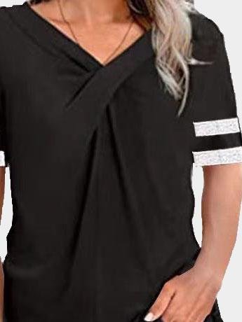 V-neck Twisted Solid Color Short Sleeve T-shirts Ins Street